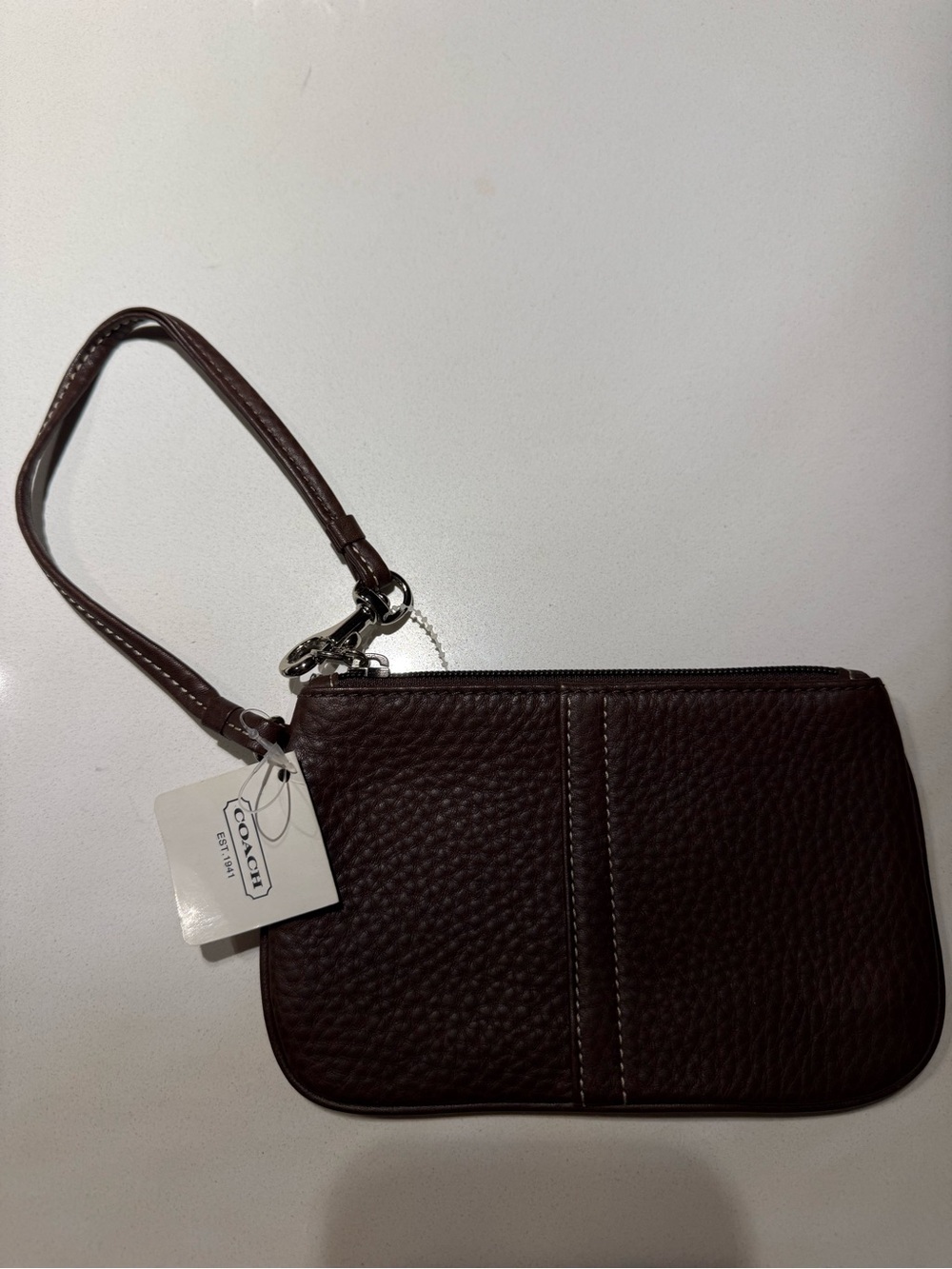 Coach Dark Brown Pebbled Leather Wristlet